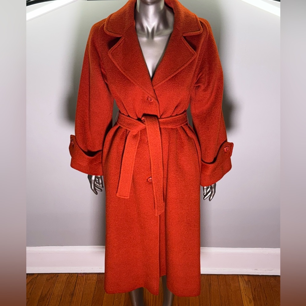 VTG Lilli Ann Burnt Orange Wool Dolman Sleeve, Belted Swing Coat Sz L